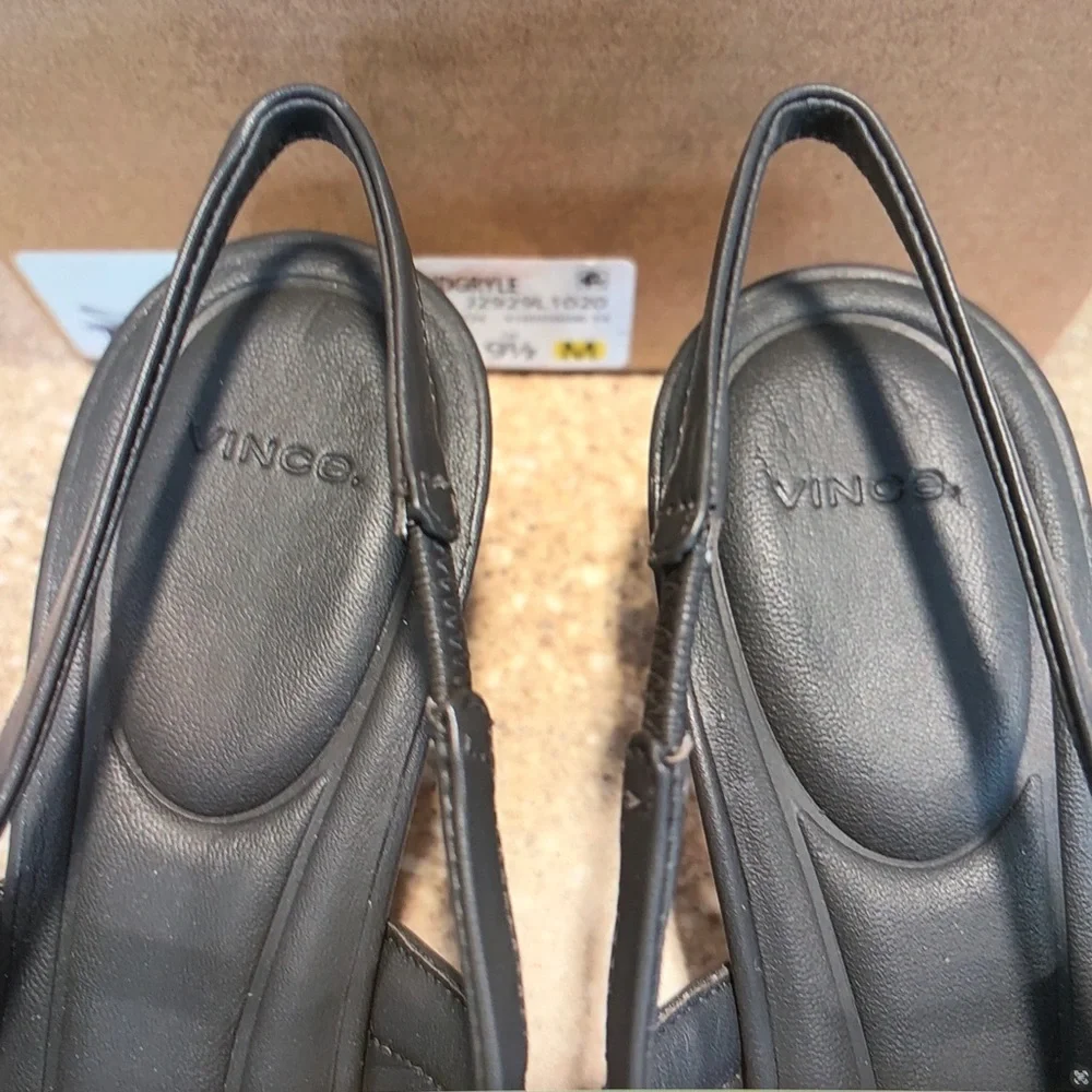 Vince Black Pointed-Toe Slingback Kitten Heels